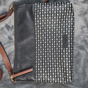 FOSSIL Fiona Faux Leather Crossbody Bag Blk White Dash Dot